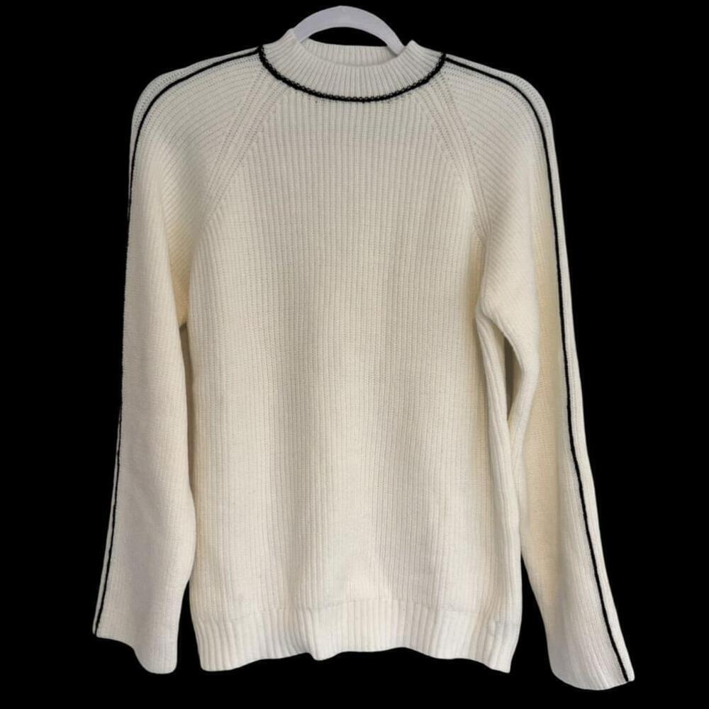 NWT Commense Mock Neck Contrast Trim Sweater, White & Black, Medium (6)​…